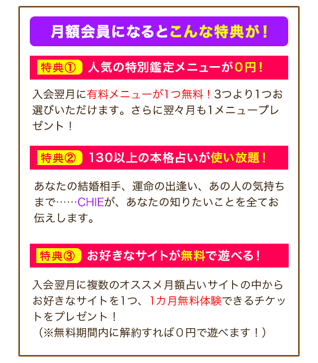 月額会員になるとこんな特典が！